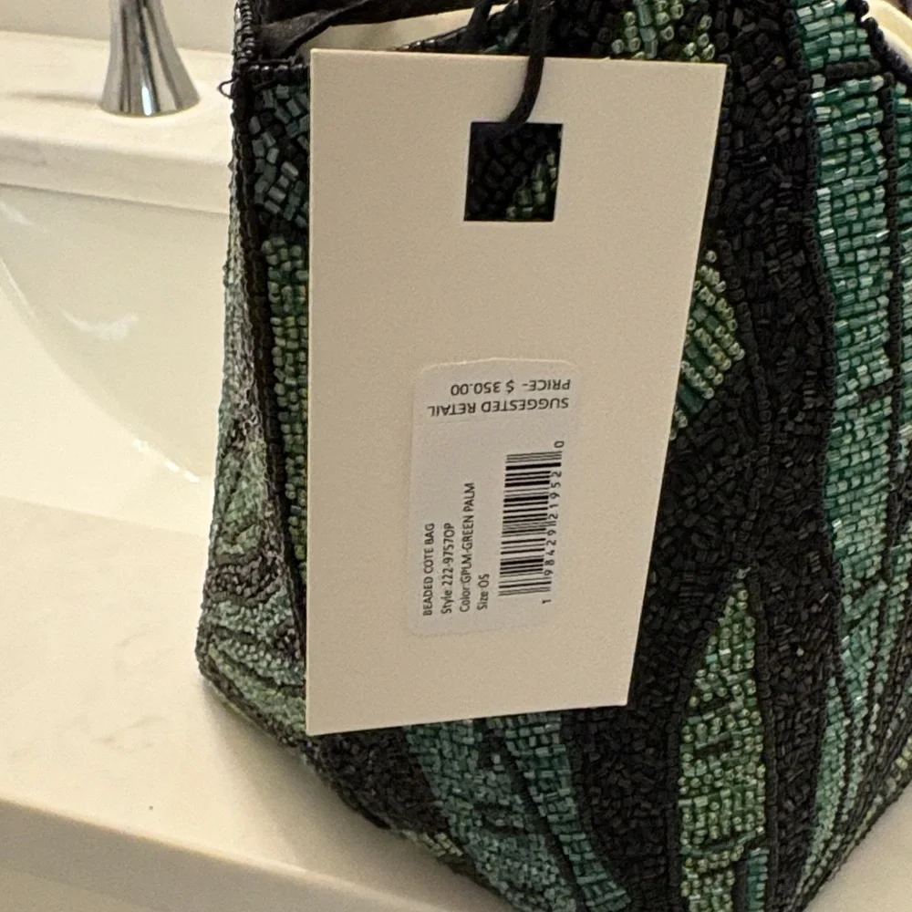 STAUD Black and Green Beaded Tote - Picture 4 of 6